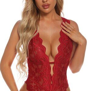 Aranmei Sexy Lingerie for Women Hollow Out Floral Lace Bodysuit One Piece